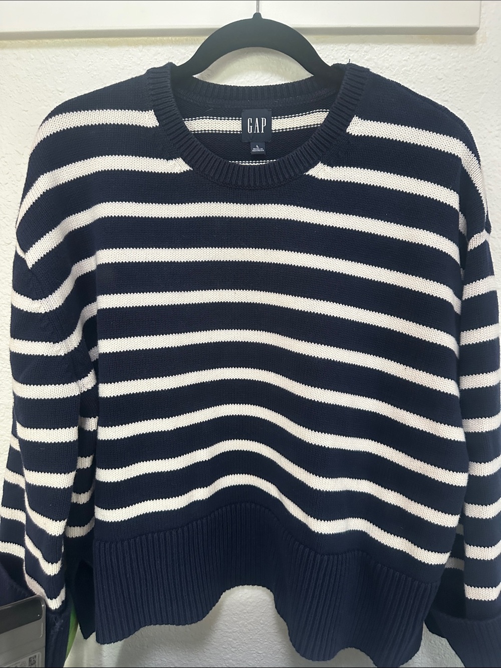 GAP 100 percent cotton Navy & White Striped Crew Sweater